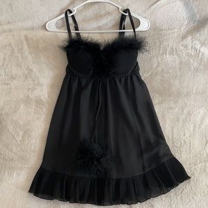 See through lingerie slip dress with fur accents size small